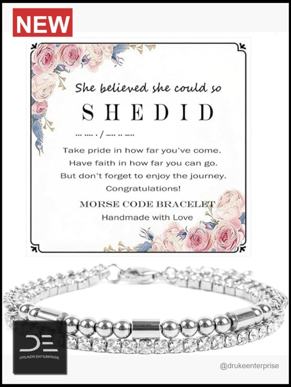 Double Layer Morse Code Bracelet with Card - She Believed She Could So She Did
